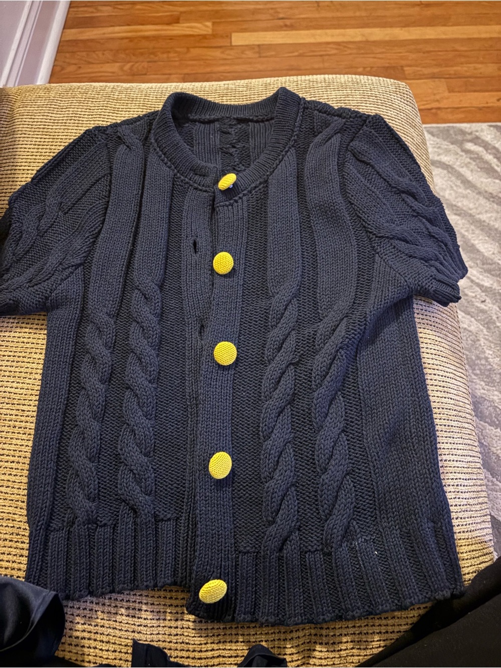 Zara Navy Cable Knit Sweater with Yellow Buttons